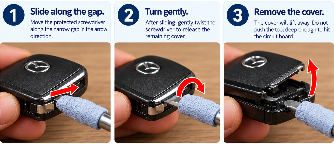Slide and turn the screwdriver to remove cover