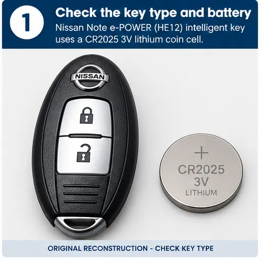 Illustrative reconstruction of Nissan Note HE12 intelligent-key procedure, step 1; exact key geometry not verified